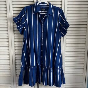 J.Crew Medium Amelia Blue and White Striped Button-Down Shirt Dress Mini